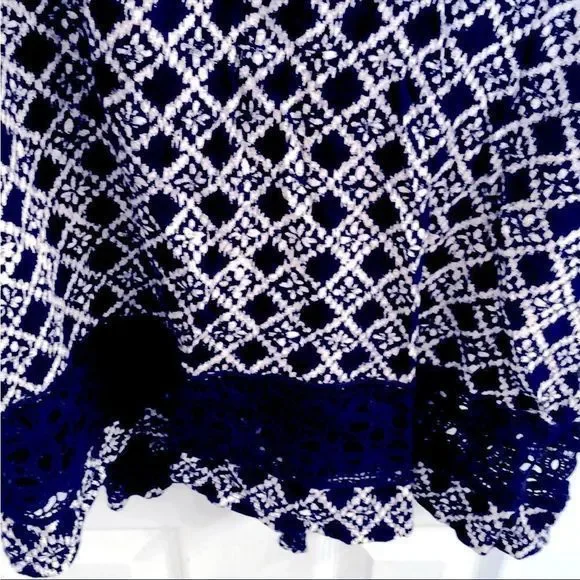 Ann Taylor Loft Navy 100% Cotton Argyle‎ Crochet Accent Tank Top  SZ L EUC - Picture 6 of 12